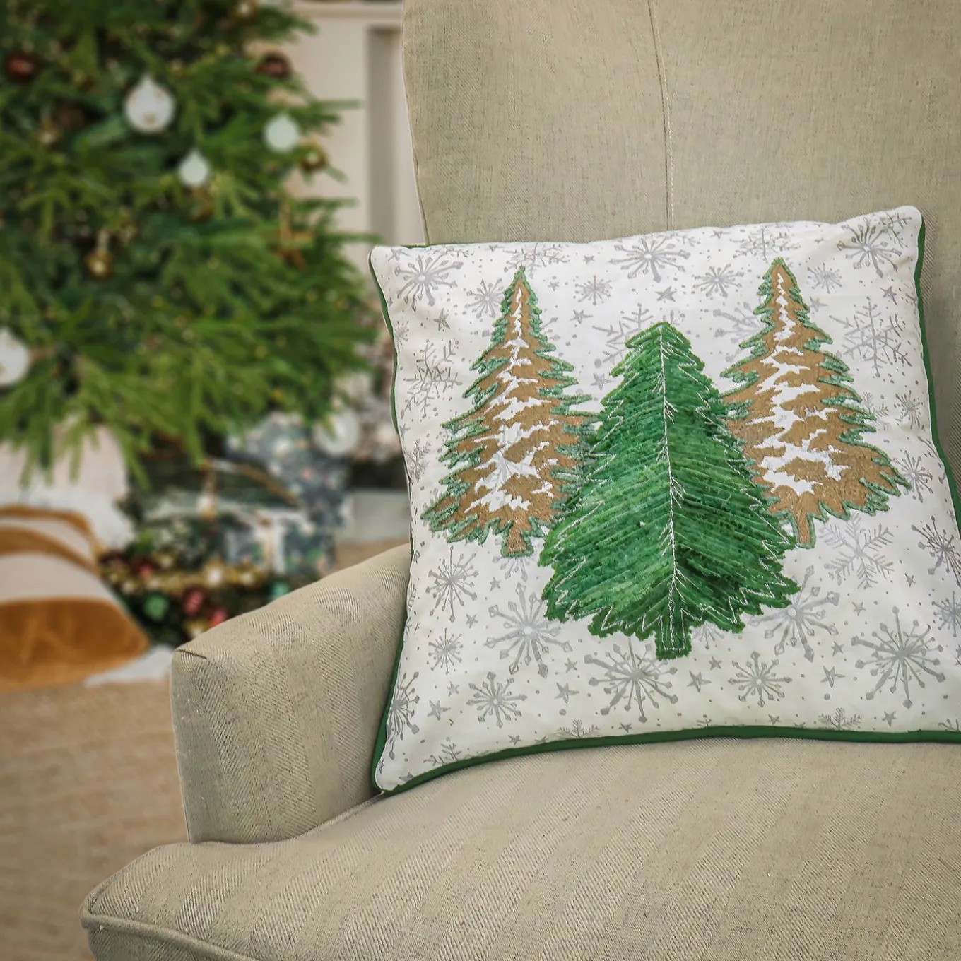 18 in. by 18 in. HGTV Home Collection Embroidered Forest Pillow