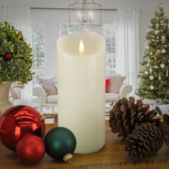 4 in. by 10 in. HGTV Home Collection Flameless Heritage Pillar Candle, Ivory