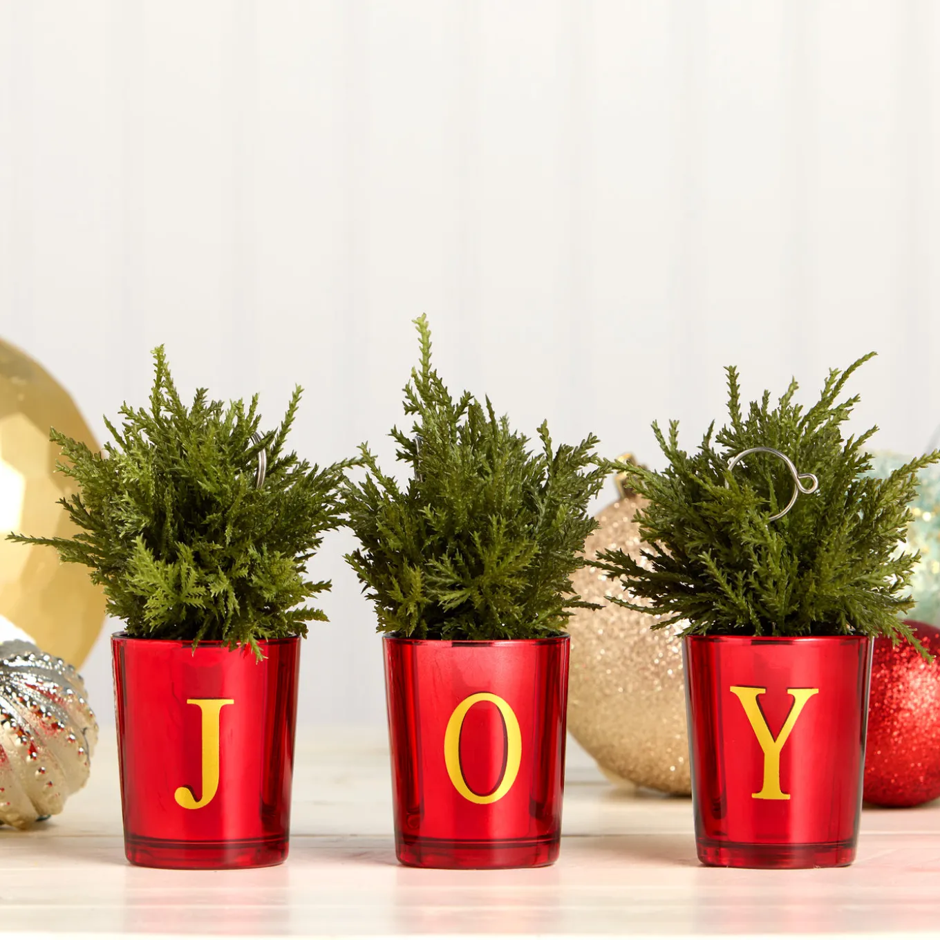 8 in. Christmas Joy Tabletop Card Holder Votive 3 Piece