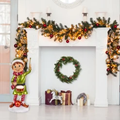 37 in. Drumming Pixie Elf with Multicolor Lights