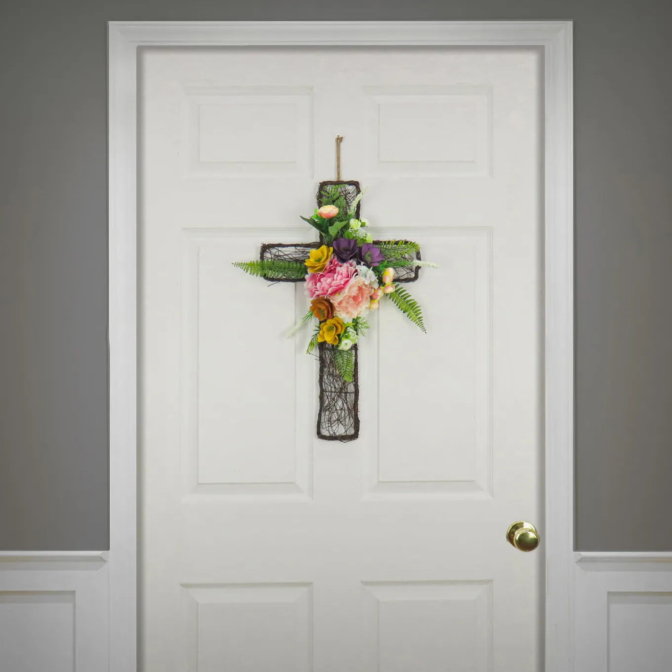 23 in. Easter Floral Cross Decoration