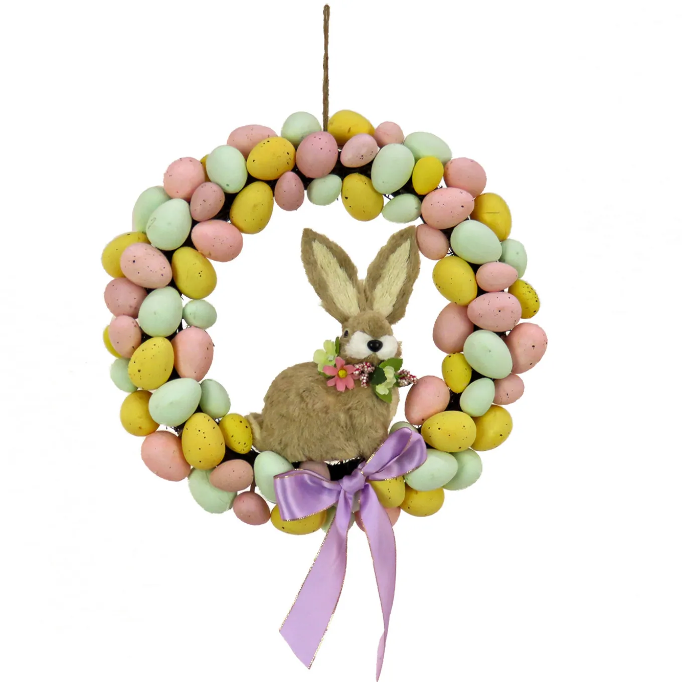 16 in. Easter Wreath Decorated with Pastel Eggs and Bunny