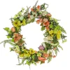 22 in. Easter Wreath Decorated with Colorful Pastel Eggs, Pink and Yellow Flowers, Ferns, Leafy Greens