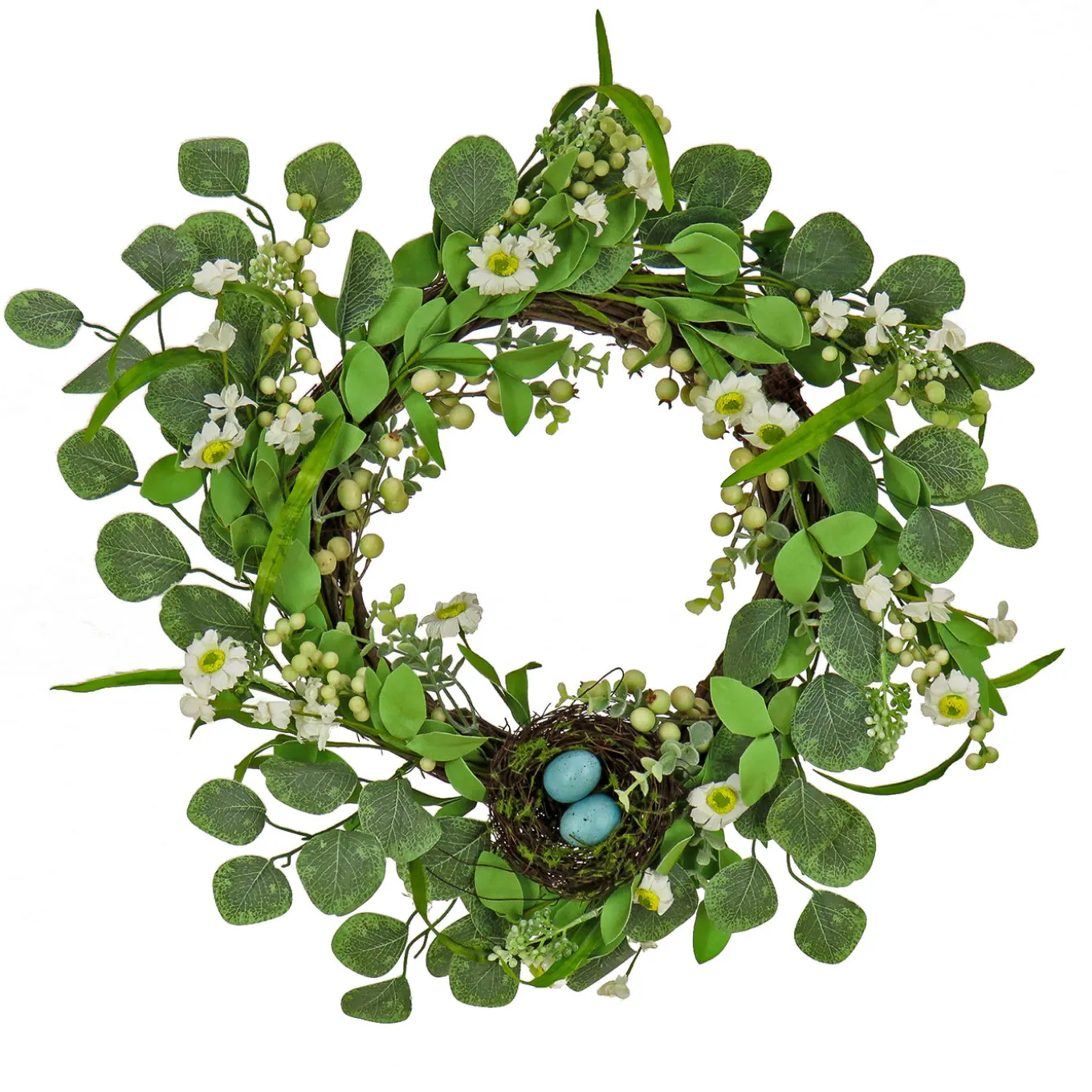 20 in. Easter Wreath Decorated with Spring Blooms and Pastel Eggs