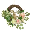 18 in. Easter Wreath Decorated with Pastel Flower Blooms, Bunny, Leafy Greens