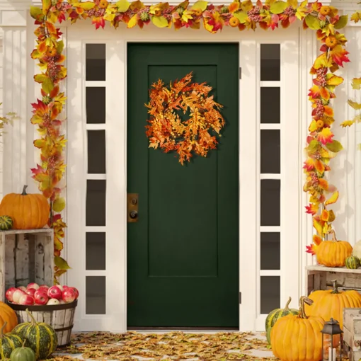 24 in. Fall Wreath with Maple Leaves, Berry Clusters