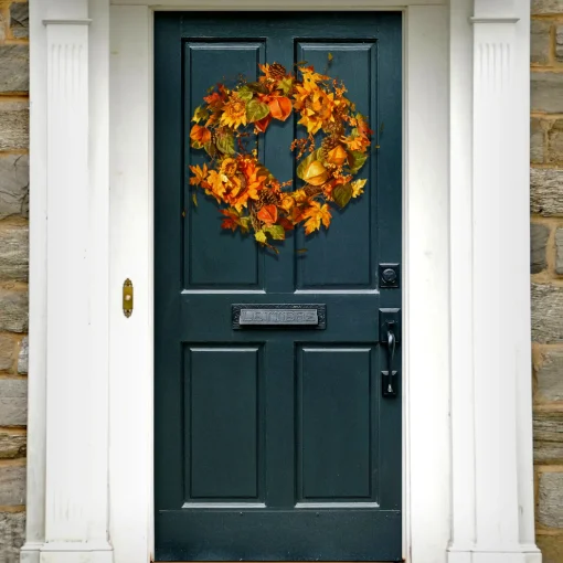 25 in. Fall Wreath with Sunflowers, Pinecones, Berry Clusters, Maple Leaves