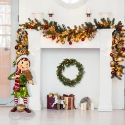 36 in. Fiddle Playing Pixie Elf with Multicolor Lights