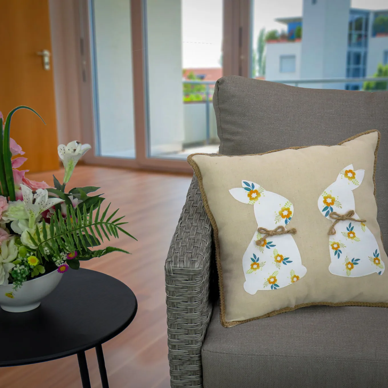 16 in. Floral Easter Bunny Decorative Pillow