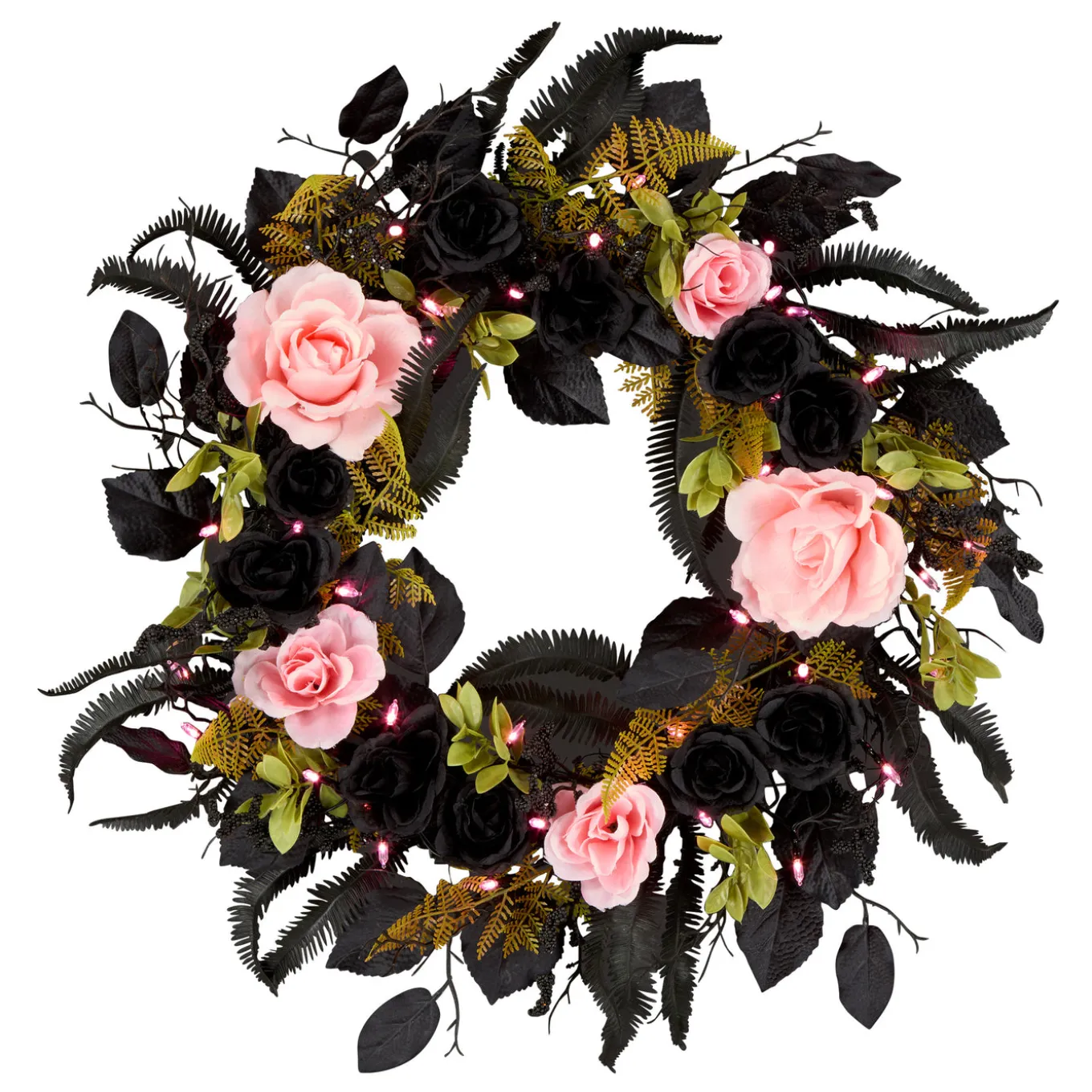 24 in. Halloween Cute and Creep Wreath and LED Lights