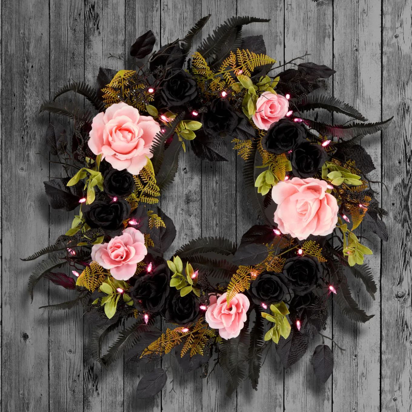 24 in. Halloween Cute and Creep Wreath and LED Lights