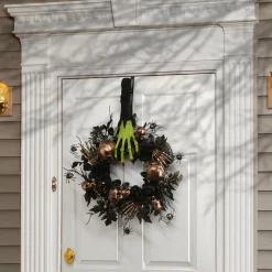 18 in. Halloween Green Zombie Arm and Hand Wreath Hanger
