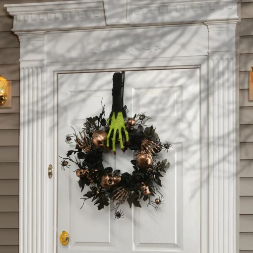 18 in. Halloween Green Zombie Arm and Hand Wreath Hanger