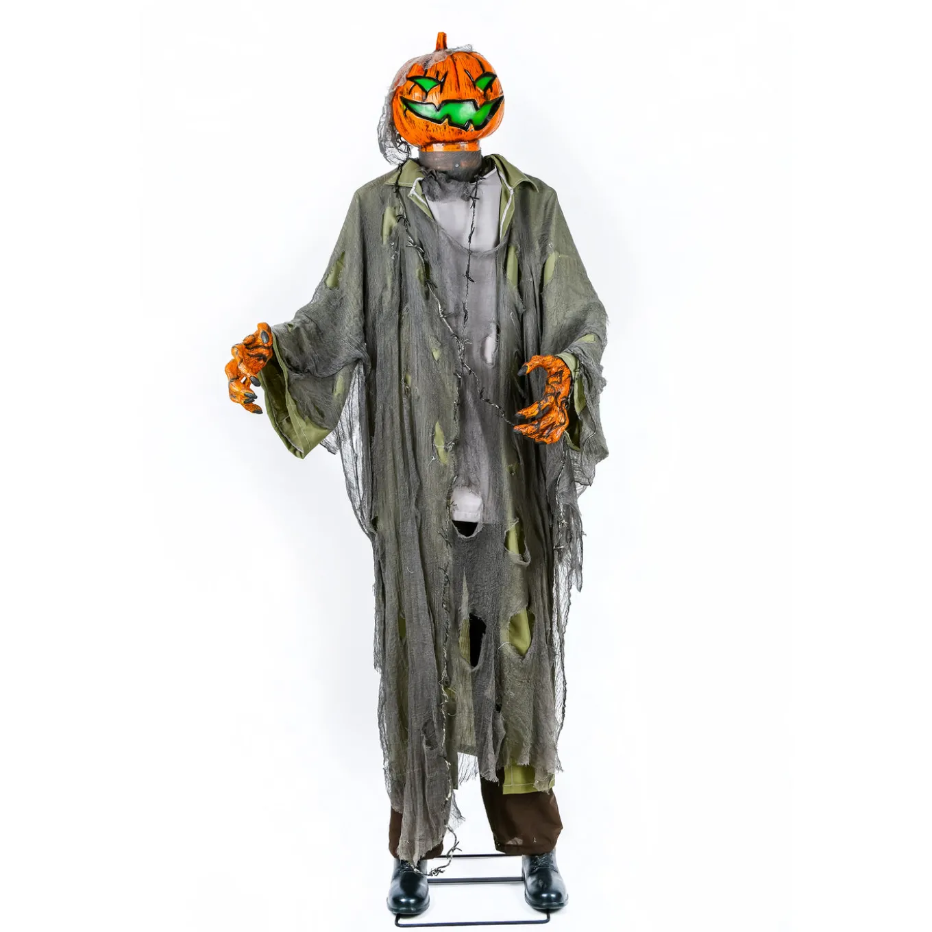 78 in. Halloween Pre-Lit Sound Activated Animated Pumpkin Zombie with LED Lights