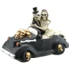 8 in. Halloween Skeleton Bride and Groom in Black Car with LED Lights