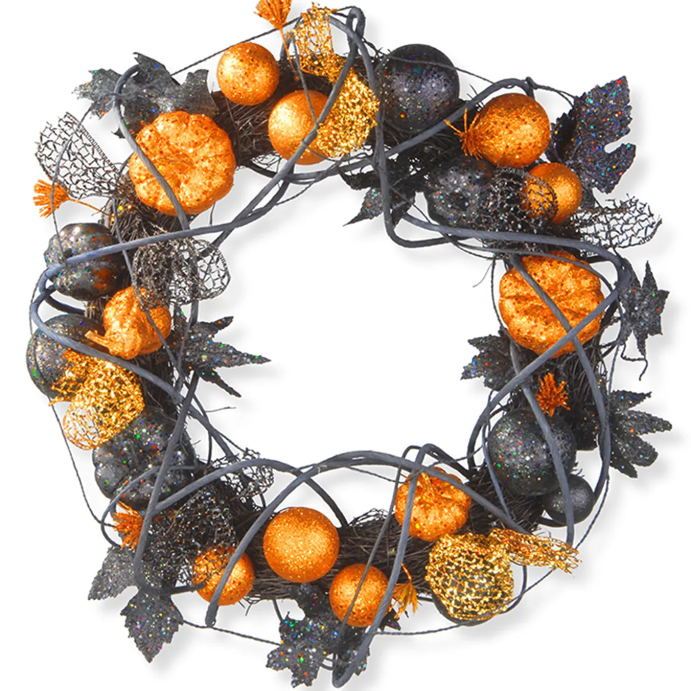20 in. Halloween Spooky Wreath with Pumpkins and Ornaments