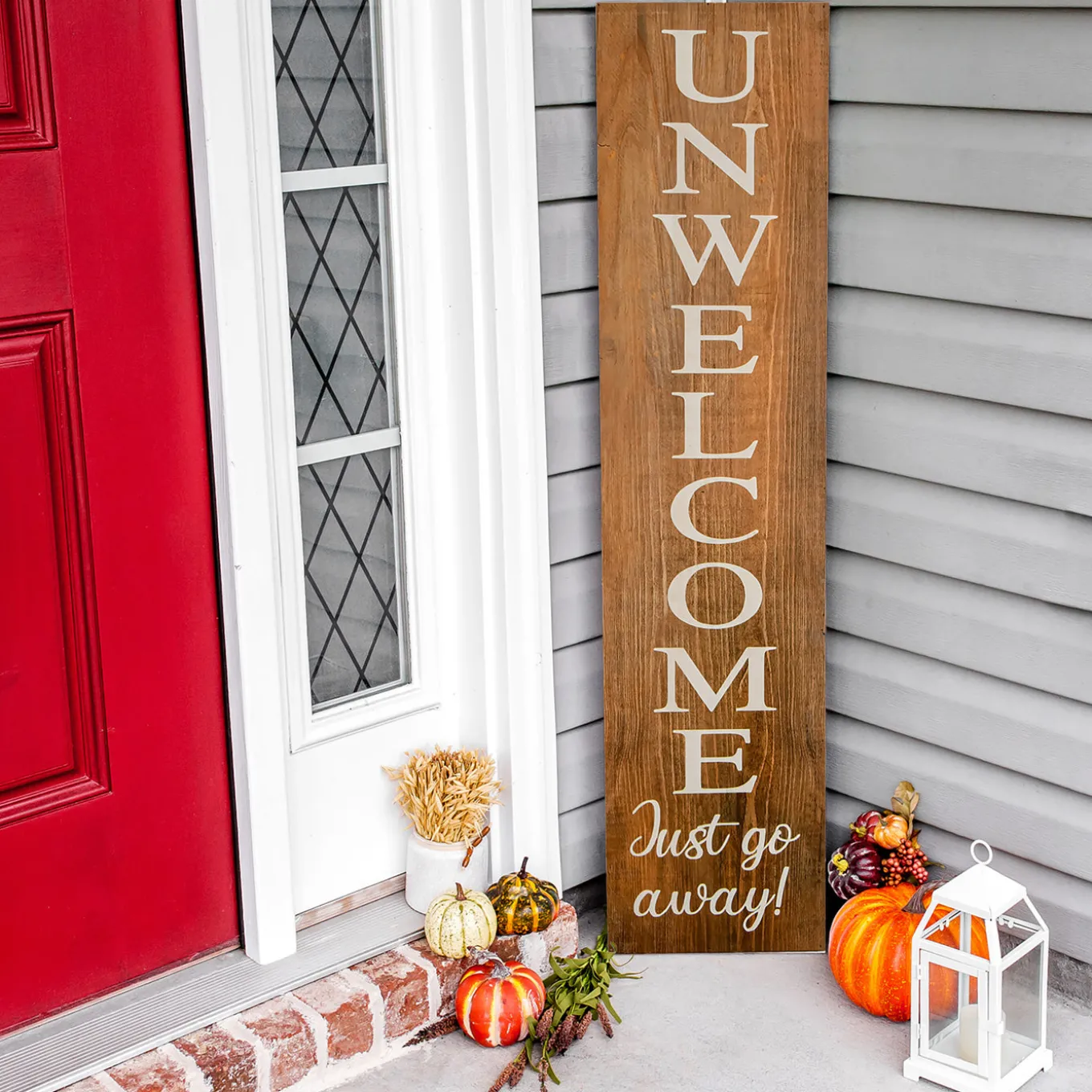 39 in. Halloween Unwelcome Just Go Away Wooden Hanging Porch Sign Decoration