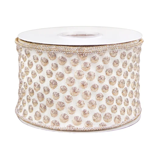 3 in. HGTV Home Collection Rainer Jacquard Tissue Back Ribbon, Gold