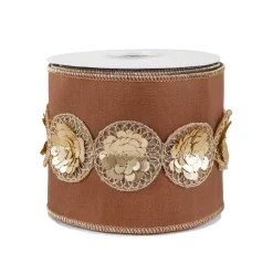 4 in. HGTV Home Collection Sequin Beaded Taffeta Ribbon, Brown