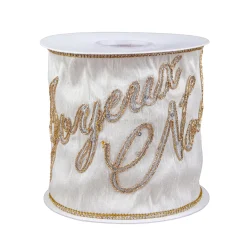 4 in. HGTV Home Collection Dupioni Embroidered Joyuex Noel Ribbon