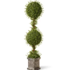 60 in. Mini Tea Leaf 2 Ball Topiary in a Silver Square Pot