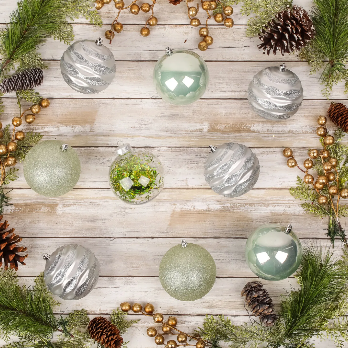 13 in. Mint Xmas Ball Decor Set