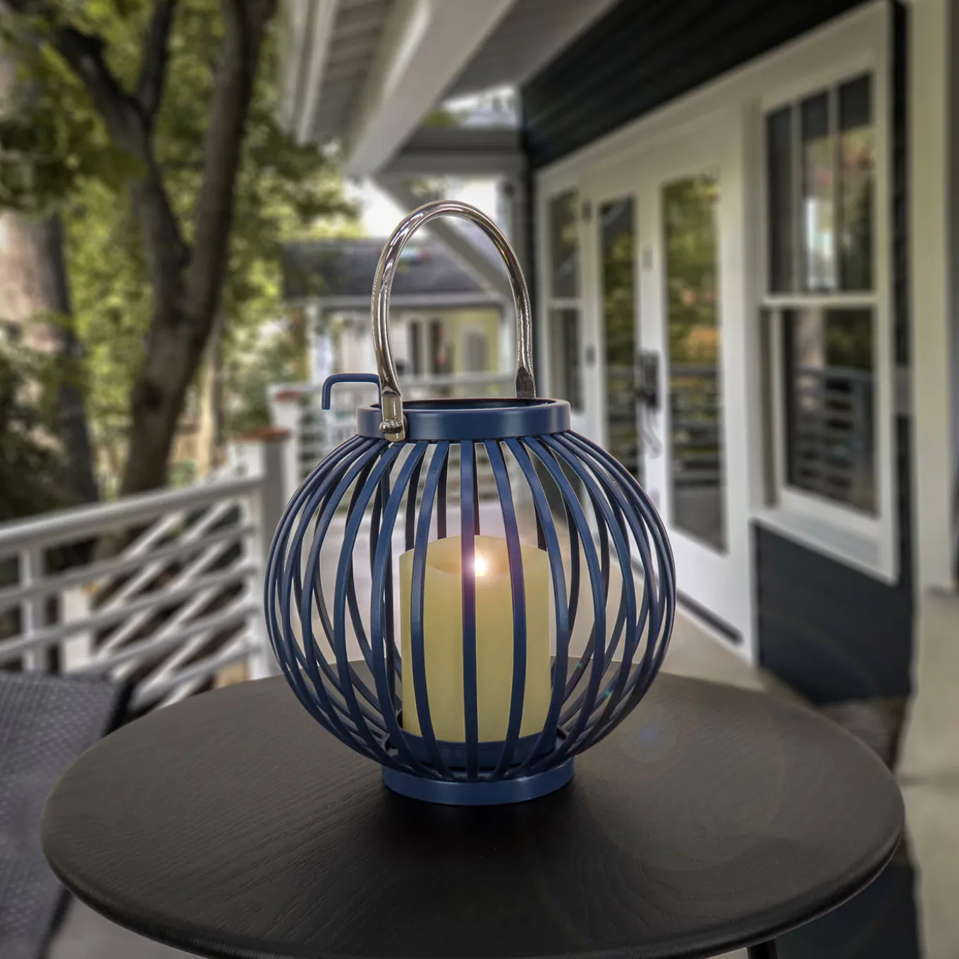10 in. Modern Design and Finish Dark Blue Outdoor Lantern Candleholder