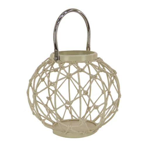 9 in. Modern Design and Finish Bleached Sand Outdoor Lantern Candleholder