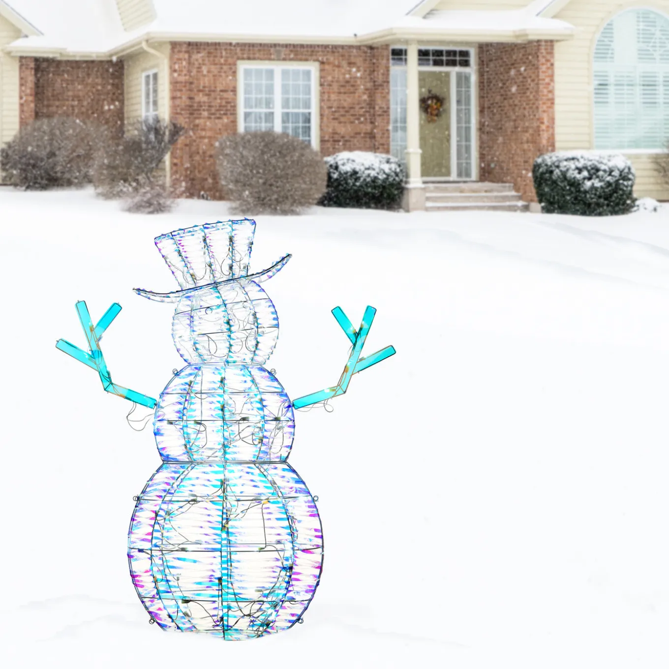 48 in. Pre Lit Iridescent Snowman Decoration, Cool White LED Lights