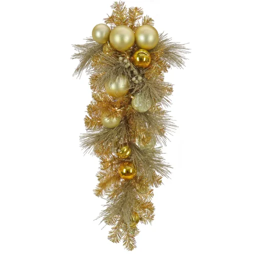 36 in. Pre-Lit Be Merry Decorated Gold Teardrop with Warm White LED Lights