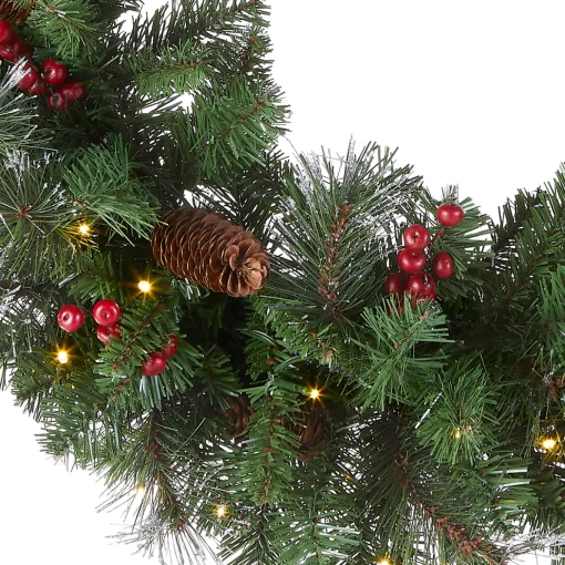 30 in. Pre-Lit Crestwood Spruce Wreath with Warm White LED Lights