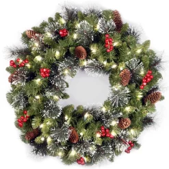 24 in. Pre-Lit Crestwood Spruce Wreath with Warm White LED Lights
