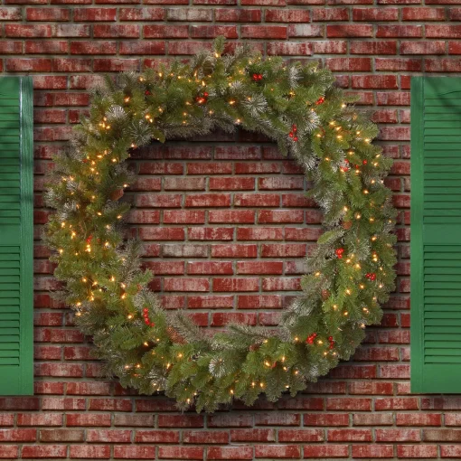48 in. Pre-Lit Crestwood Spruce Wreath with Clear Lights