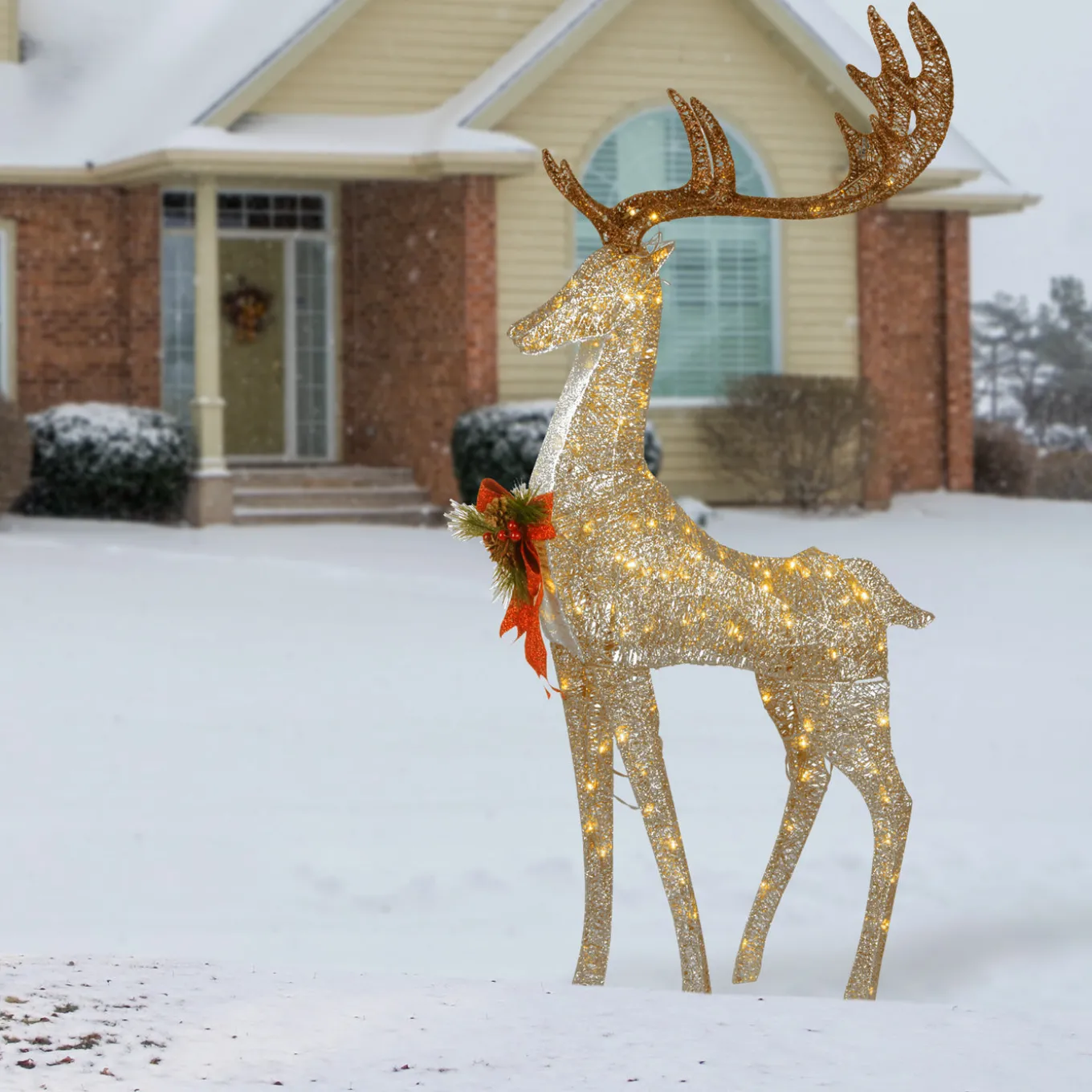 55 in. Pre-lit Crystal Champagne Standing Buck