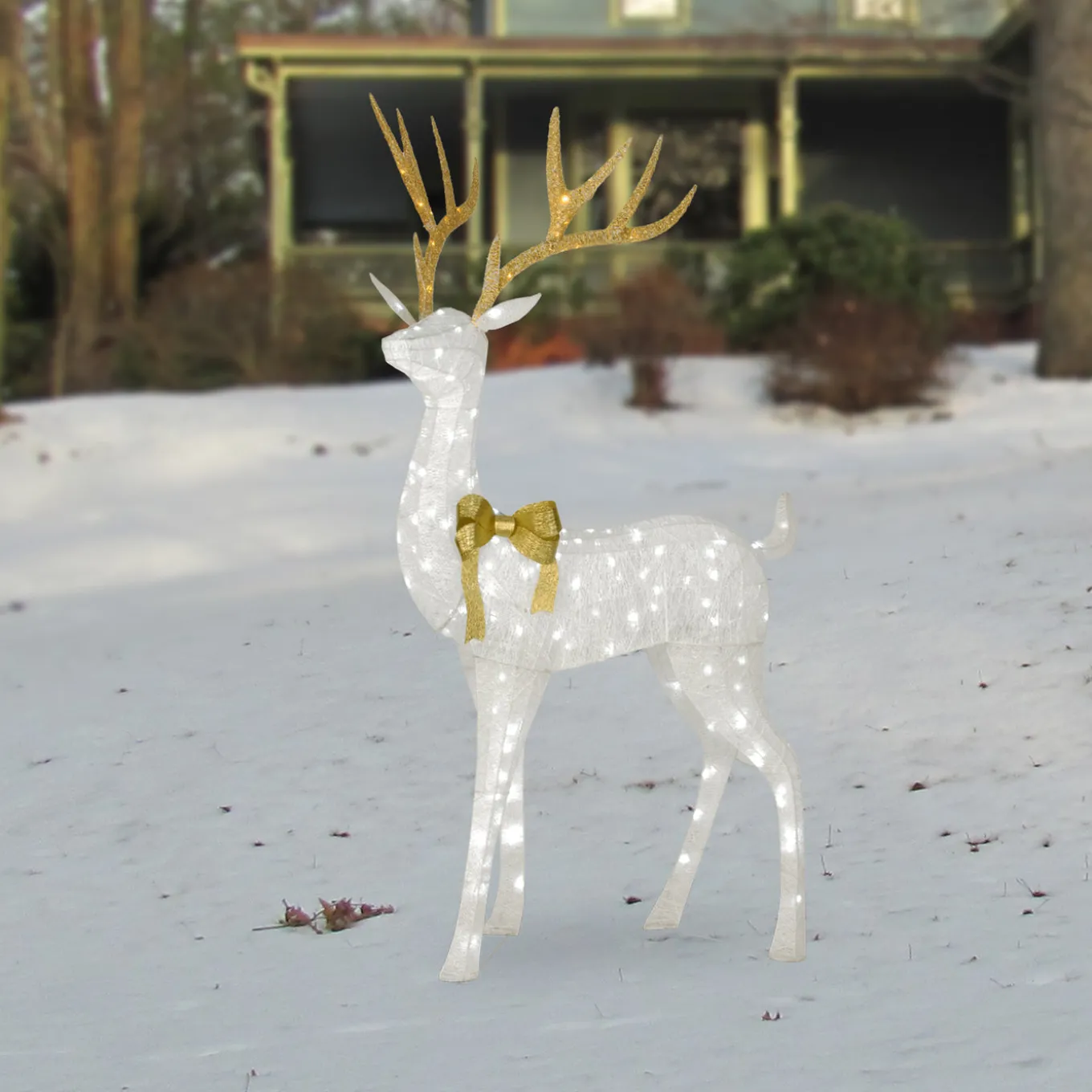 86 in. Pre-lit Crystal White Standing Buck