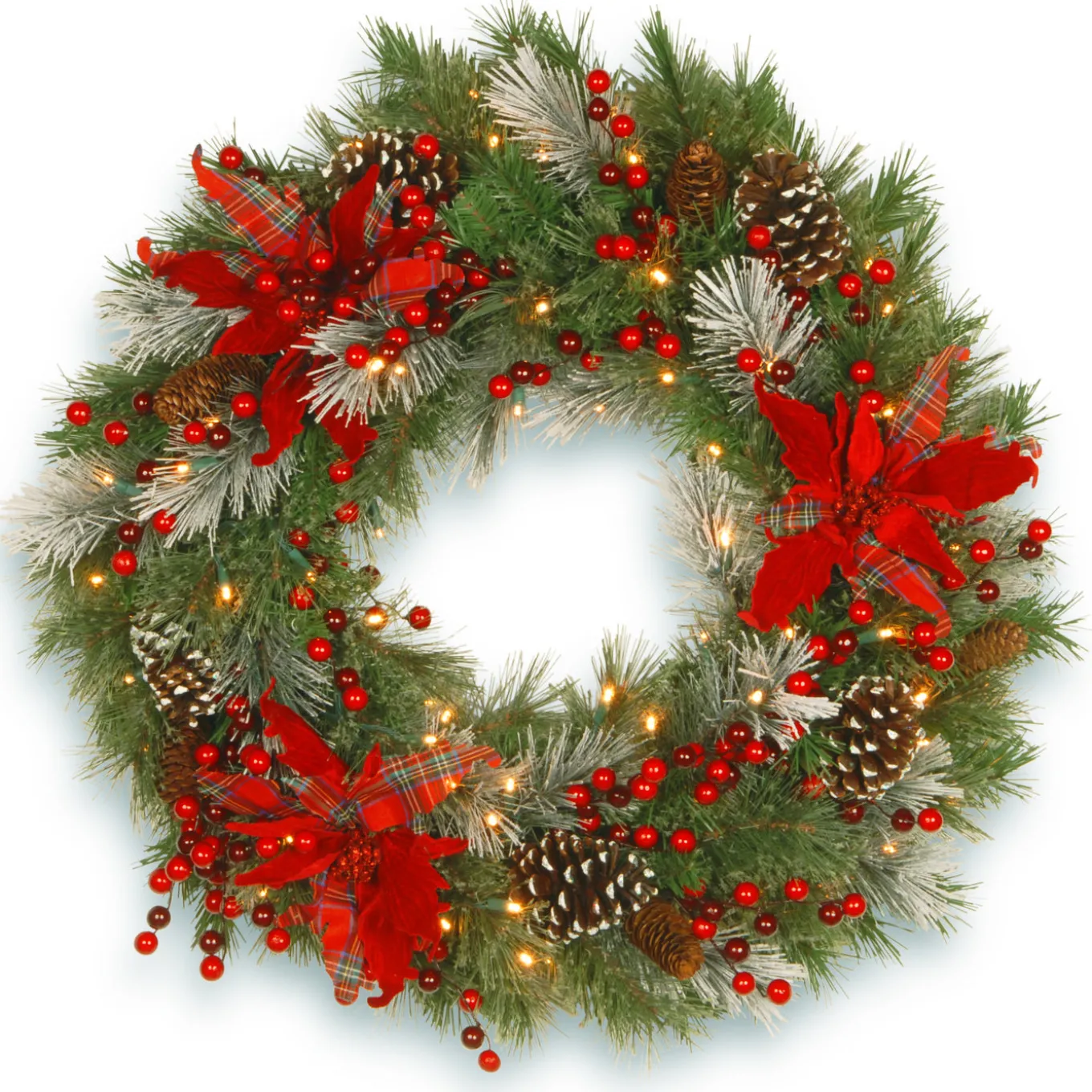 30 in. Pre-Lit Decorative Collection Tartan Plaid Wreath with Warm White LED Lights