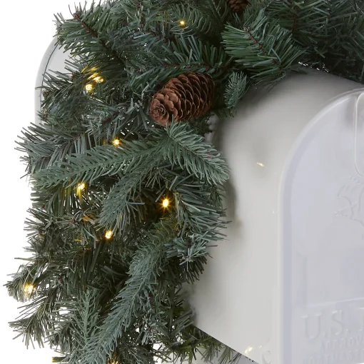 36 in. Pre-Lit Frosted Arctic Spruce Mailbox Swag with LED Lights