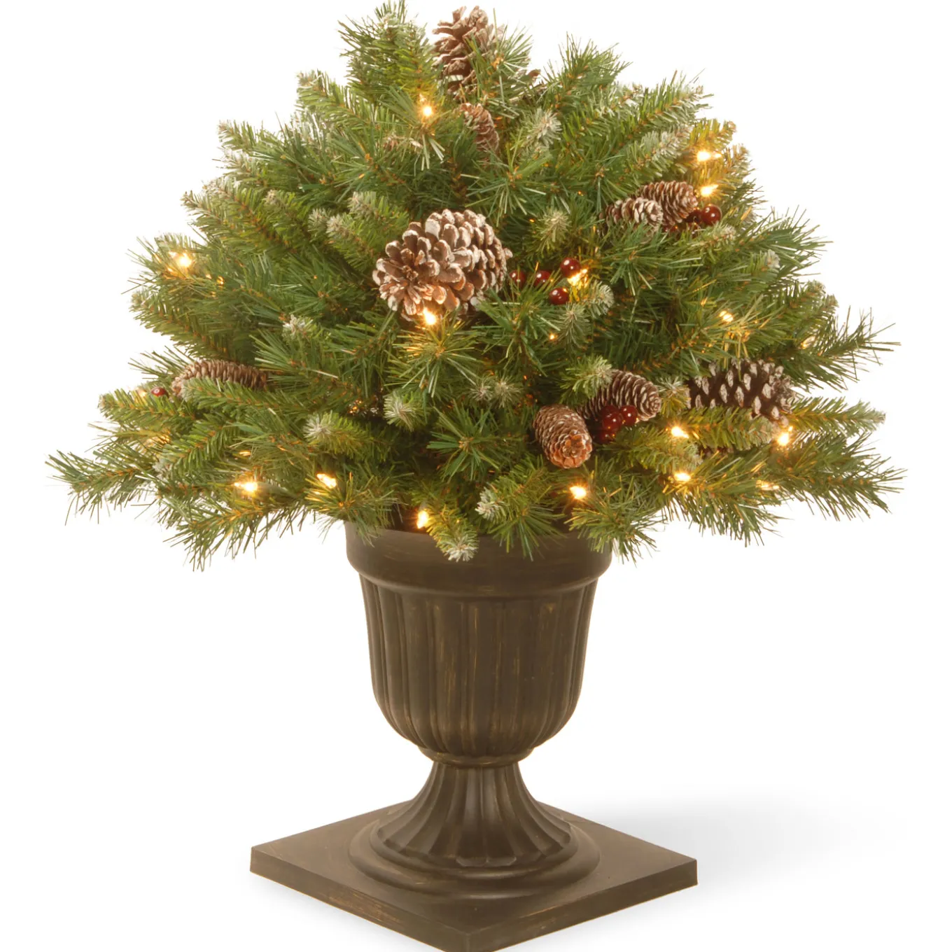 24 in. Pre-Lit Frosted Berry Porch Bush with Clear Lights