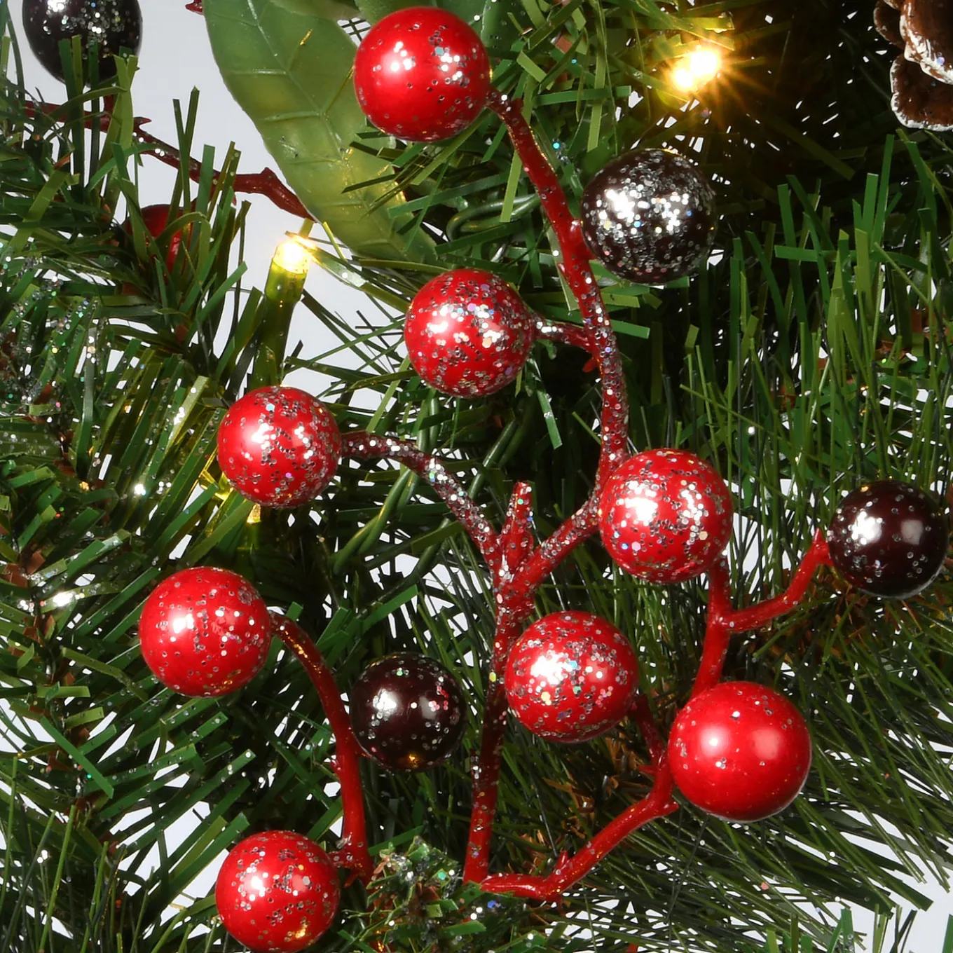 30 in. Pre-Lit Frosted Pine Berry Wreath with LED Lights