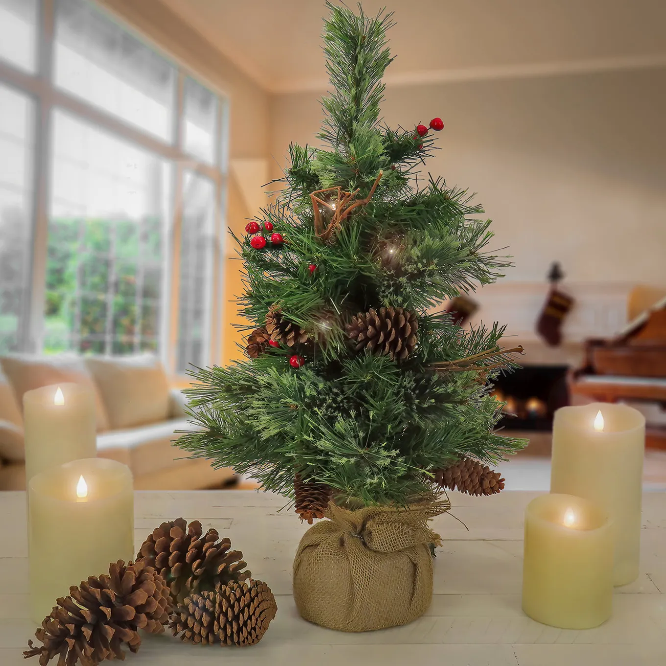 24 in. Pre-Lit Glistening Pine Tree with Warm White LED Lights