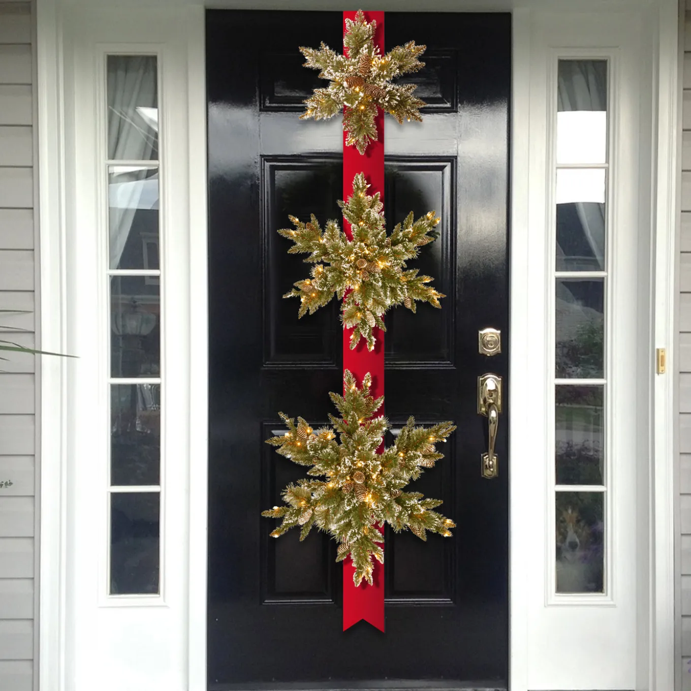 70 in. Pre-Lit Glittery Bristle Pine Snowflake with White Lights