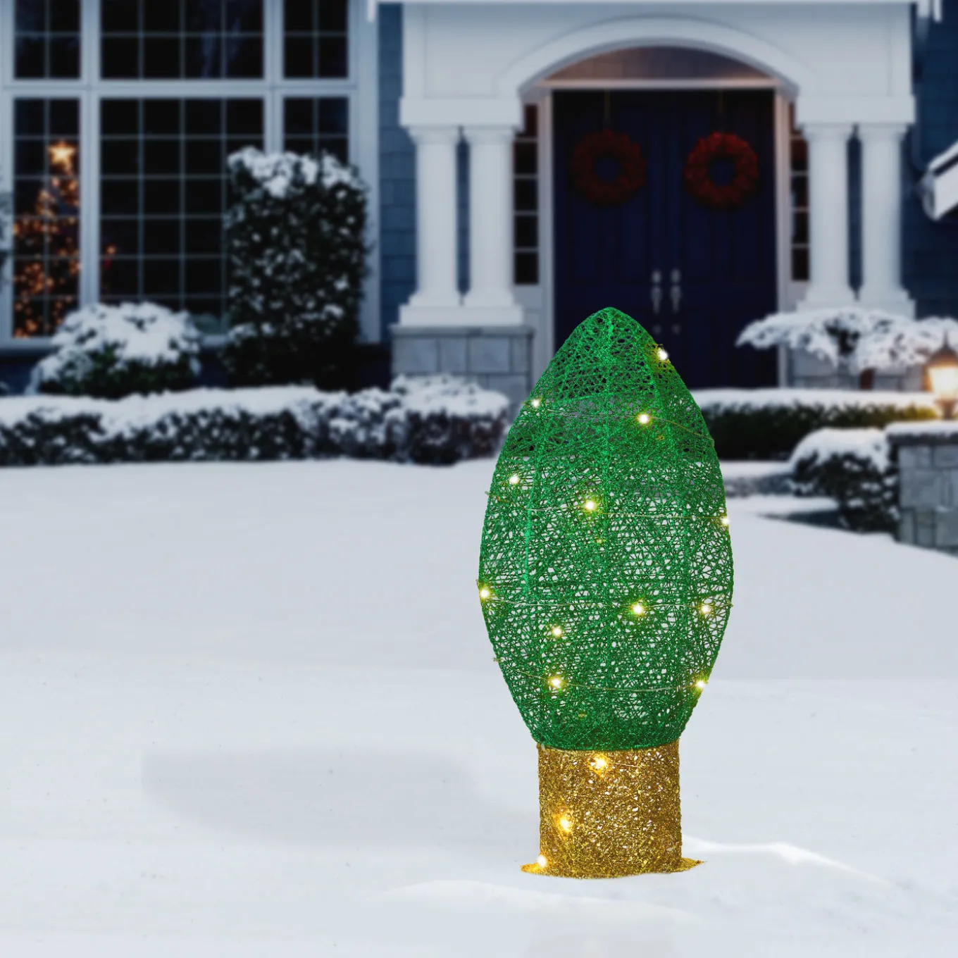 20 in. Pre-Lit Green Christmas Light Bulb Decoration