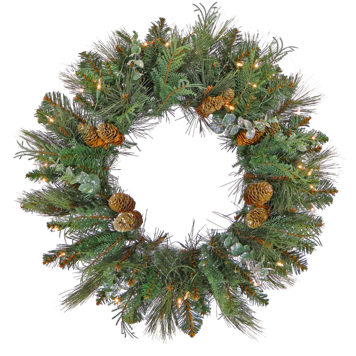 30 in. Pre-Lit North Conway Wreath with Warm White LED Lights
