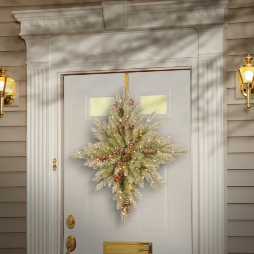 32 in. Pre-Lit Snowy Dunhill Fir Bethlehem Star Wreath with LED Lights