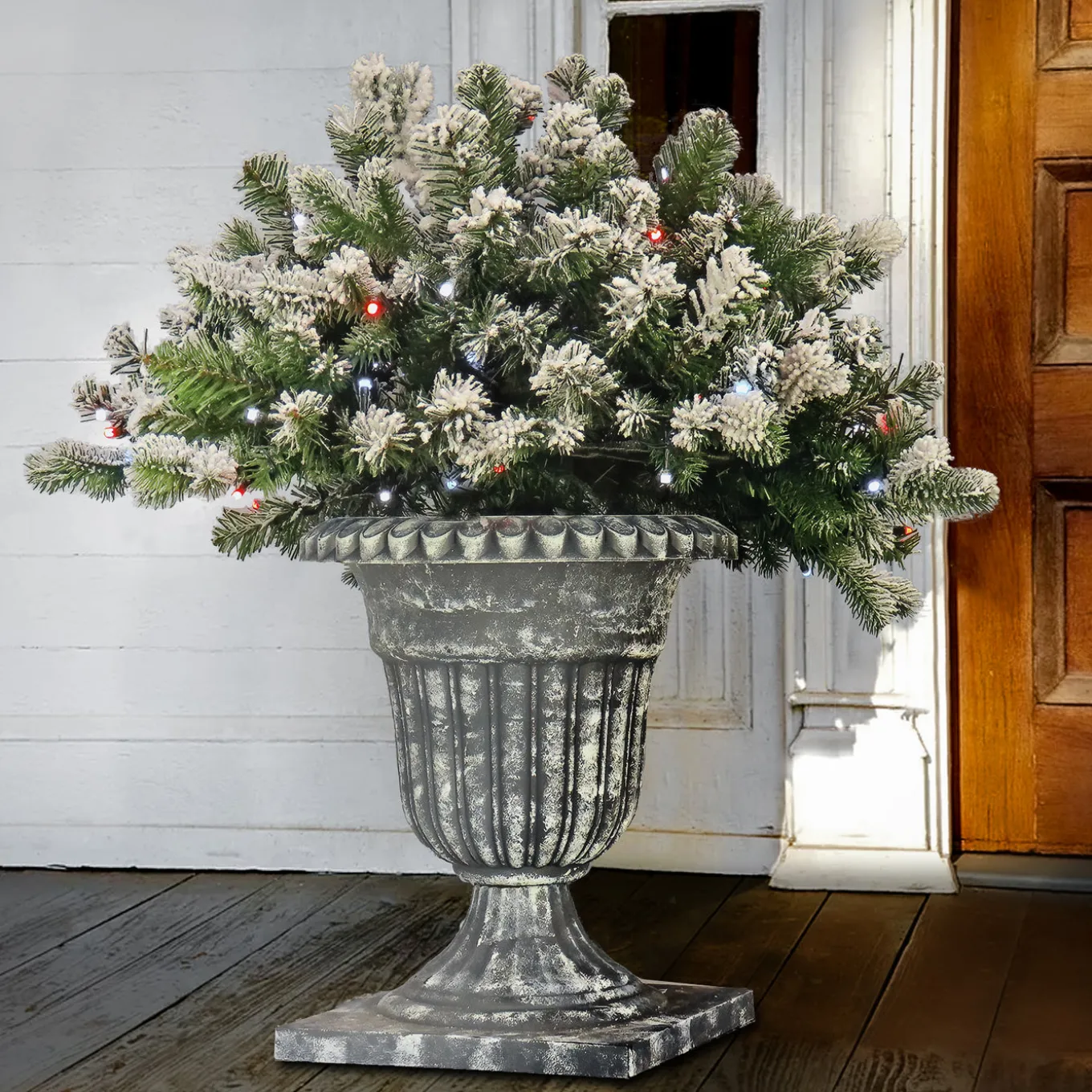 24 in. Pre-Lit Snowy Sheffield Spruce Porch Bush with Twinkly LED Lights