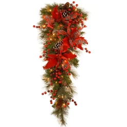 36 in. Pre-Lit Tartan Plaid Teardrop with Warm White LED Lights