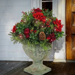 28 in. Pre-Lit Vienna Waltz Decorated Urn Filler with LED Lights