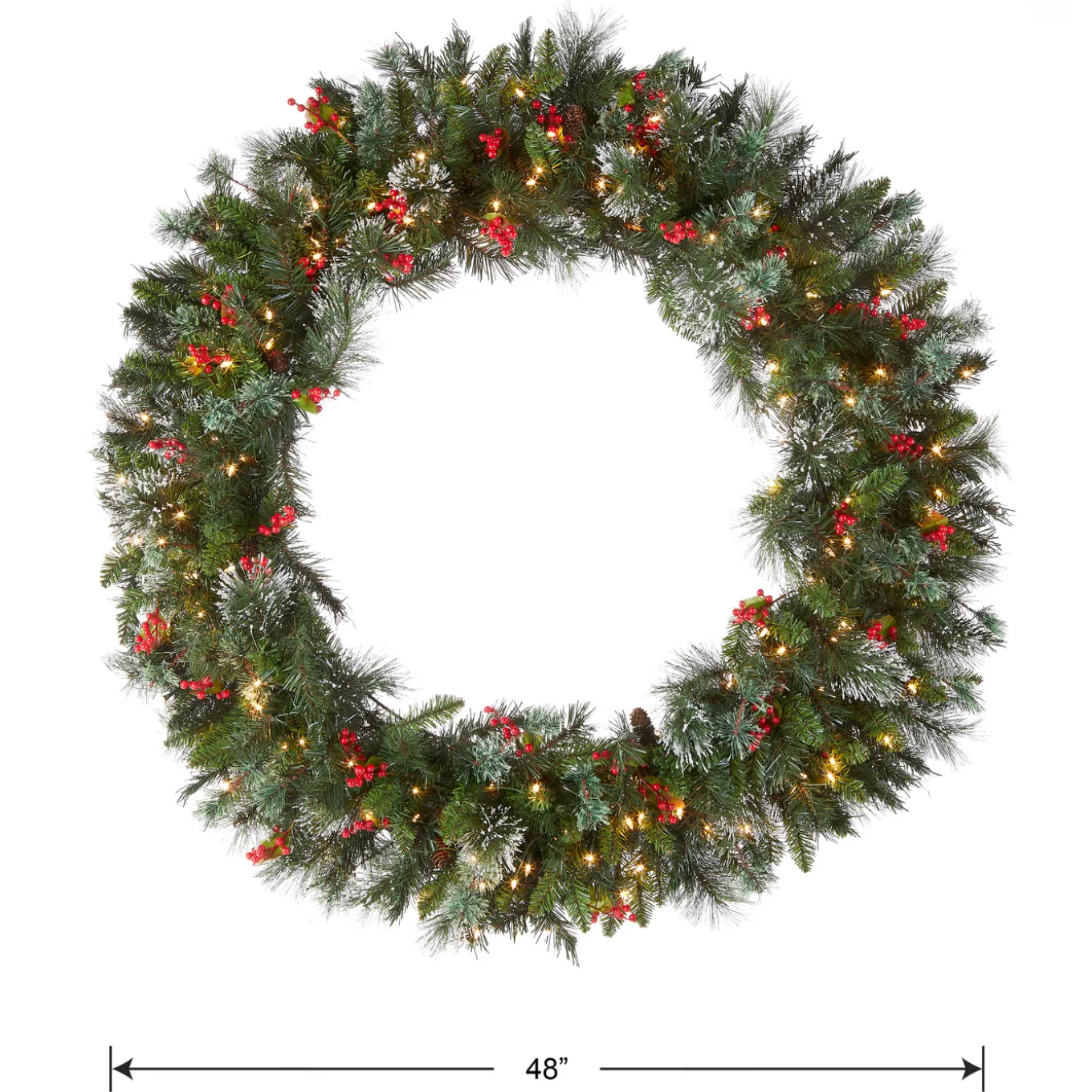 48 in. Pre-Lit Wintry Pine Wreath with Clear Lights