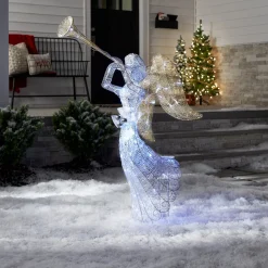 48 in. Silver Angel Decor with White LED Lights