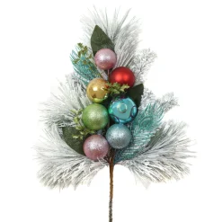 29 in. Snowy Pine Decorated Branch Spray with Snow Covered Bristles, Gold Sprouts